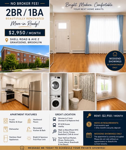🏡 NO BROKER FEE | 2BR / 1BA | $2,950/MONTHWelcome to this bright, updated first-floor apartment in 